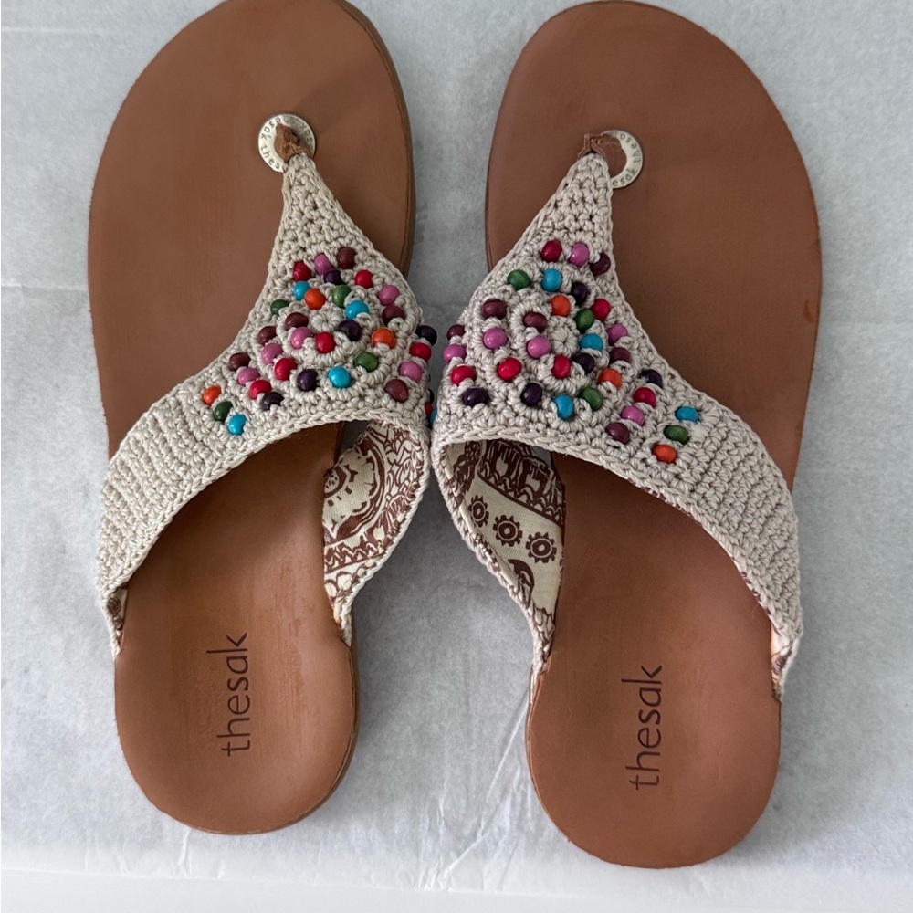 The Sak Women's Tan Beaded Sandals Size 6